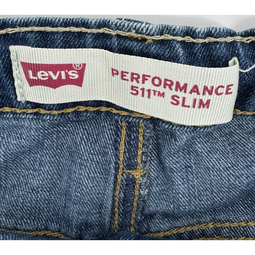 Levi's 511 Slim High Rise Cut Off Blue Denim Shorts Slim Distressed Size 30W
